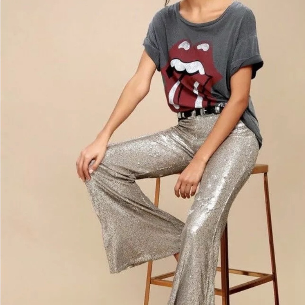 Free people champagne sequins pants size 8